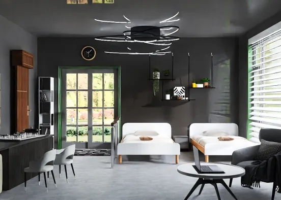 Minimalistic Squared Room :) (Black and Gray theme Design Rendering