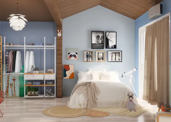 Mildly Culttered Teen Bedroom Design Rendering