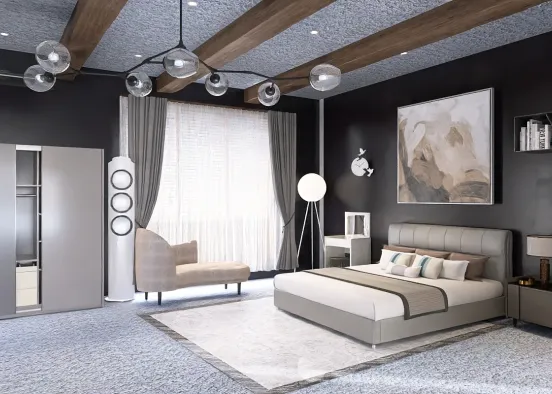 black and white bedroom for masculinity Design Rendering