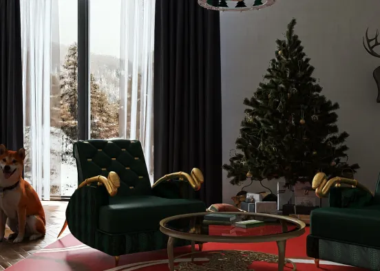 Living room with Christmas decor Design Rendering