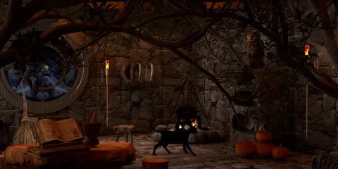 cozy living room with natural elements featuring a cat walking through the space, rustic design style, enhancing the warm atmosphere with homestyler's real-time 3D rendering feature.