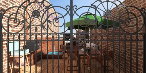 Rooftop deck is just beyond the gates 