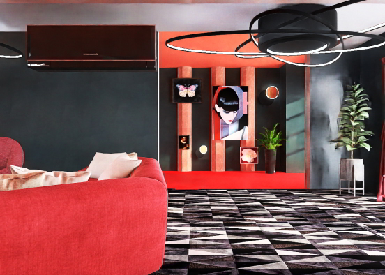 Red & Black Living Room Design Rendering