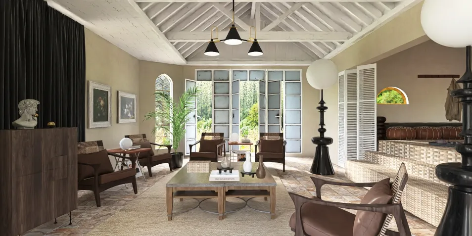 spacious living room showcasing a modern interior design aesthetic with an open layout and natural light, featuring Homestyler's real-time 3D rendering for accurate decor visualization.