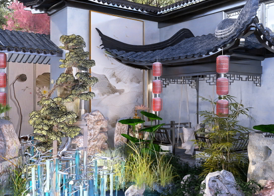 Asian Inspired House and Garden Design Rendering