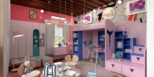 pink and blue kids room 