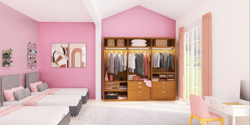 a bedroom with a dresser, dresser cabinet, and a bed 