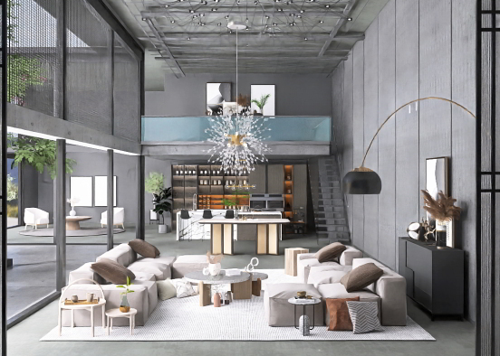 Luxurious Duplex Living Room Design Rendering