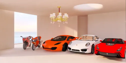garagem com carros e motos luxuosos e modernos 