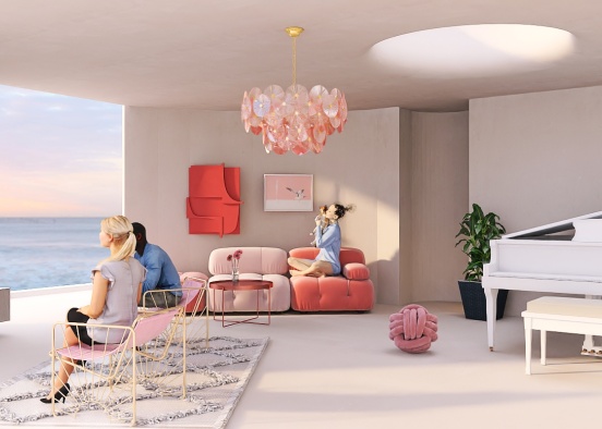 Living room in peach color. Design Rendering