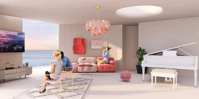 Living room in peach color.