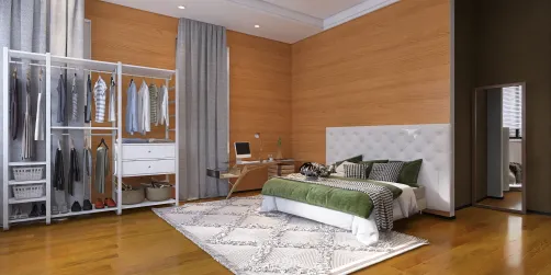 small bedroom with double bed and curtai