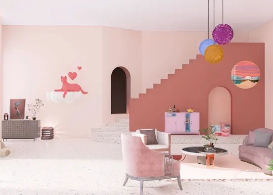 aesthetic pink living room Design Rendering