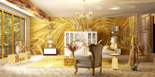 Gold and white living room.