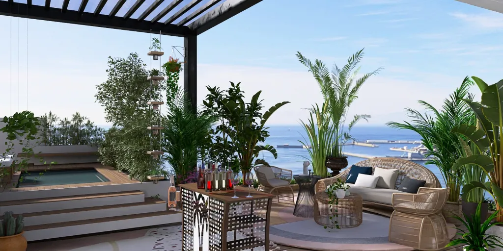 a large patio with a balcony and a balcony view 