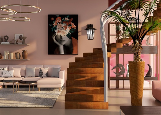 Soft peach living room idea 💡 Design Rendering
