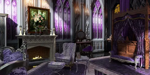 Purple Gothic Bedroom and balcony