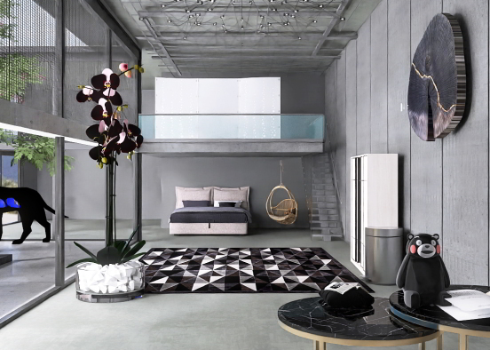 Black themed Bedroom Design Rendering