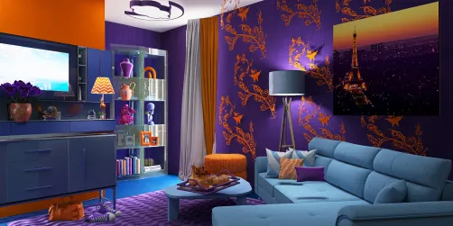 Purple, Orange, Blue Living Room