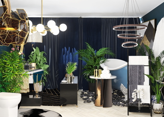 Golden Blue Luxury Bathroom Design Rendering