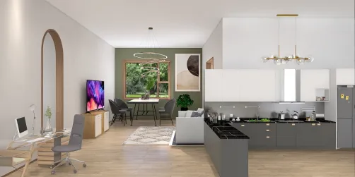 The kitchen with small living room