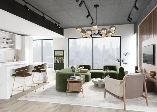 # Classic living room & kitchen  Renderização de Design