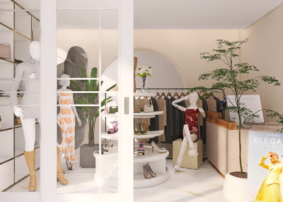 white toned small boutique  Design Rendering