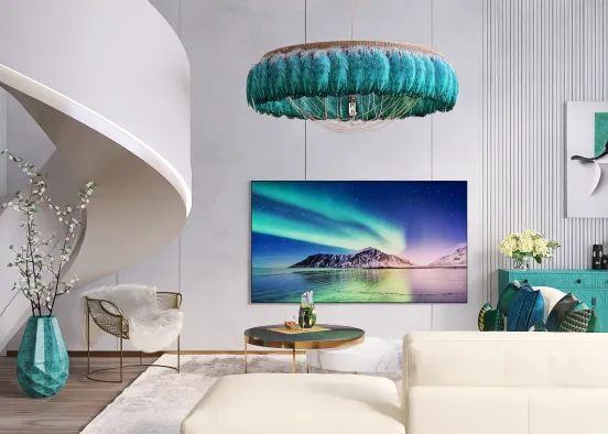 Turquoise Luxury LivingRoom Design Rendering