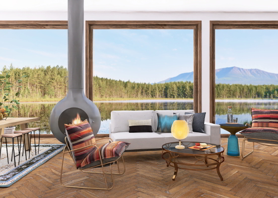 Rustic Living and Dining Area Design Rendering