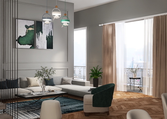 Modern Teal Accents in the sky penthouse Design Rendering