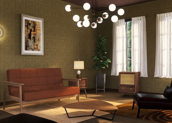 70s living room Design Rendering