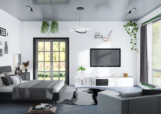 modern style badroom+living room
 Design Rendering
