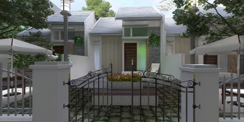 Grupo de pequeñas casitas con área externa común