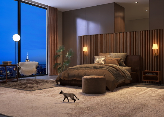 Modern brown bedroom  Design Rendering