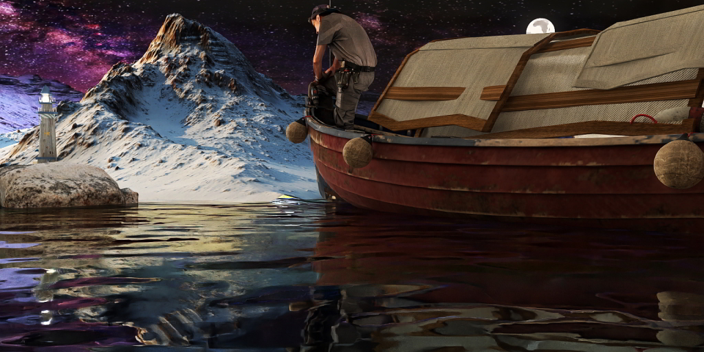 a boat with a large sail floating in the water 