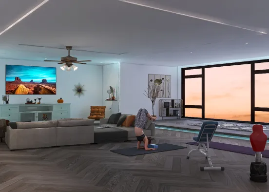 living room/workout  Design Rendering
