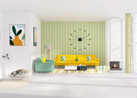 Modern Soft Colorful Living Room Design Rendering