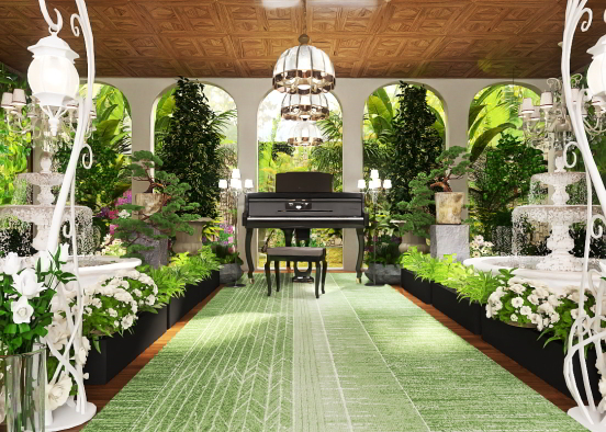 Indoor Garden With A Piano Design Rendering