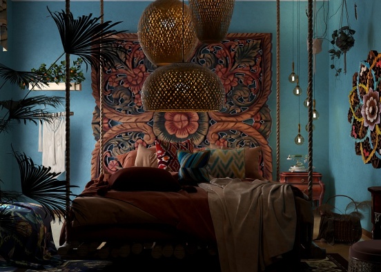 Moroccan bohemian bedroom Design Rendering