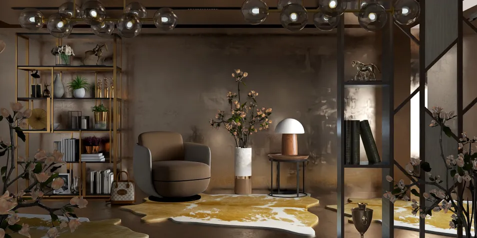 cozy living room design featuring a comfortable armchair with a decorative rug, showcasing modern style and spatial optimization with Homestyler's real-time 3D rendering feature.