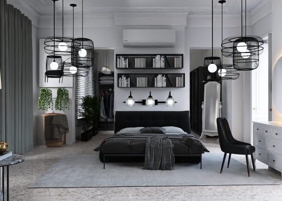 Bedroom Black & Grey & White Design Rendering