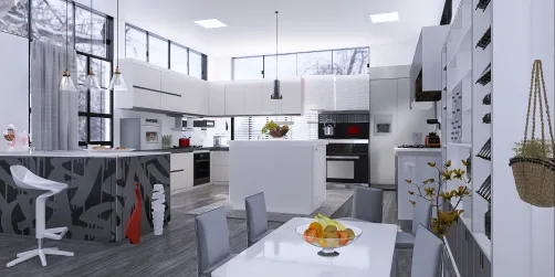 Modern grey and white theme kitchen