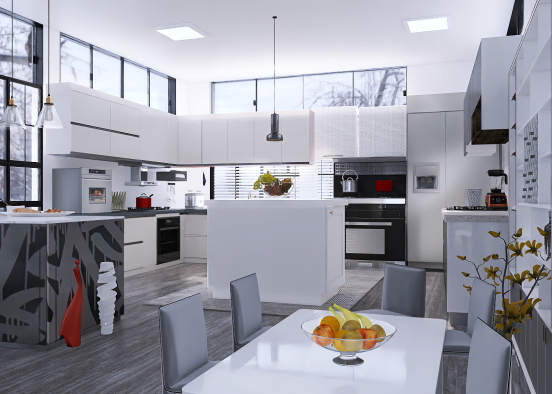 Modern grey and white theme kitchen Design Rendering