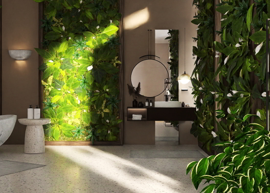 Luxurious Tropical Bathroom🌿🤎🤍 Design Rendering