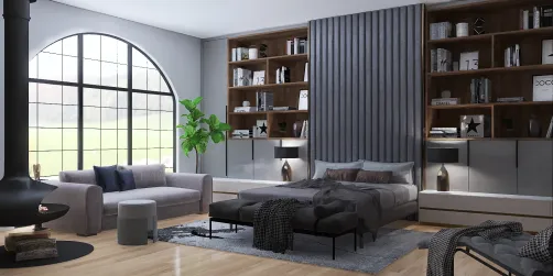 Modern bedroom with fireplace