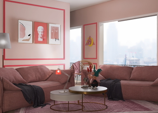 Pink living room  Design Rendering