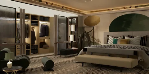 modern bedroom design incorporating smart furniture arrangement, featuring a sleek aesthetic and optimized space usage, showcasing Homestyler's real-time 3D rendering capabilities