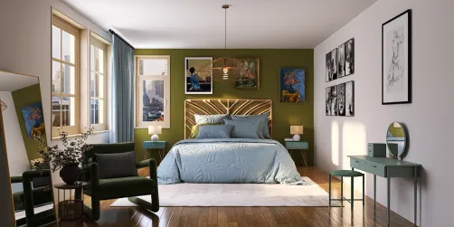 Bedroom Dark citrine and calamine blue