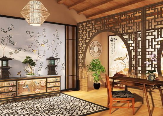 Asian Study Room Design Rendering