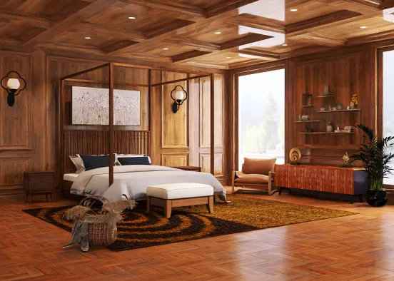wooden poster bed Design Rendering